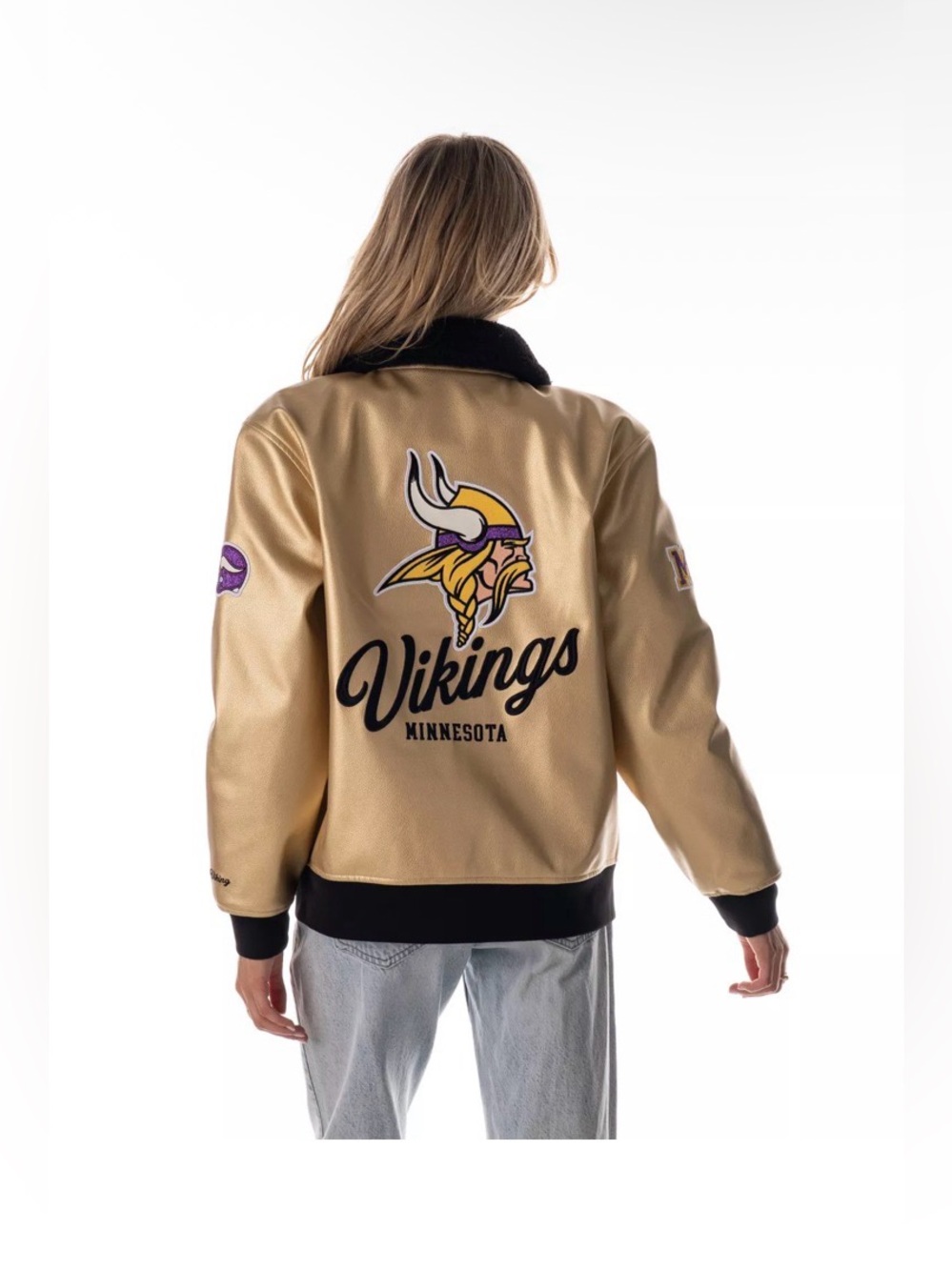 The Wild Collective Minnesota Vikings Faux Leather Bomber Women’s Jacket Sz: S - Picture 4 of 8